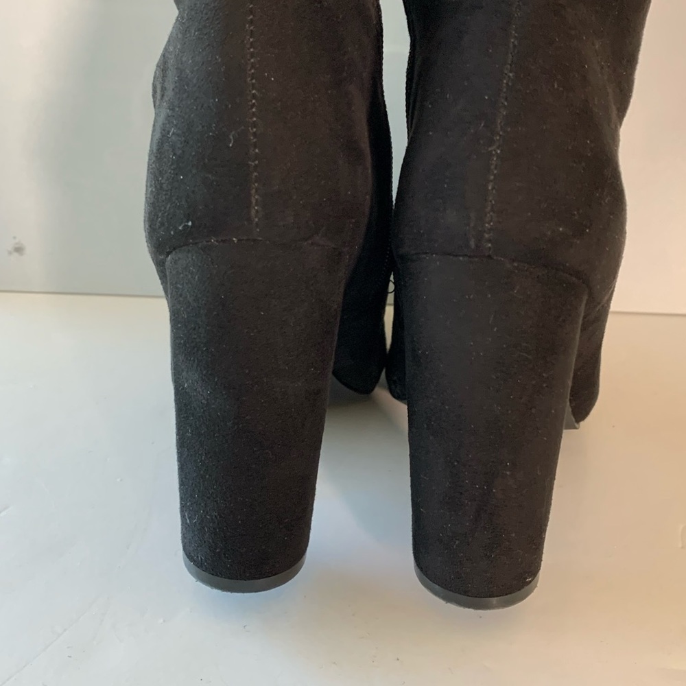 JustFab Over the Knee High Faux Suede Round Heel Boots Black Size 7 - Picture 7 of 13